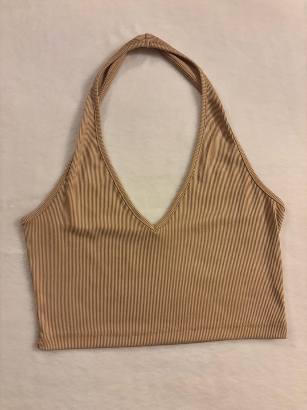 Ribbed Halter Crop Top in Beige